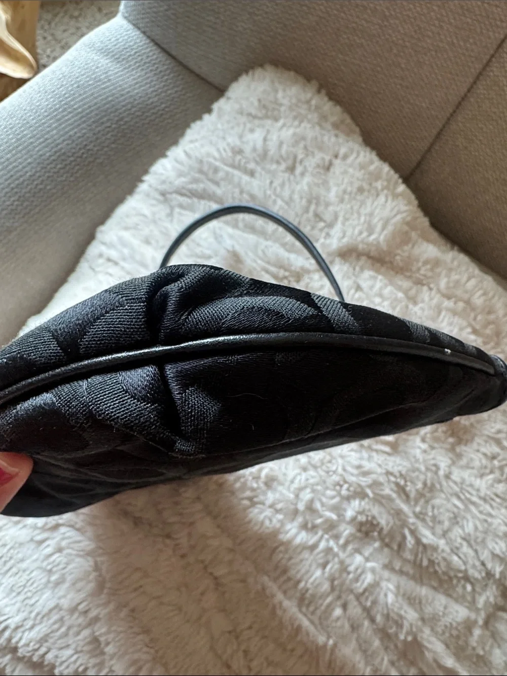 Coach Black Signature Jacquard Pleated Wristlet with Gold Hardware